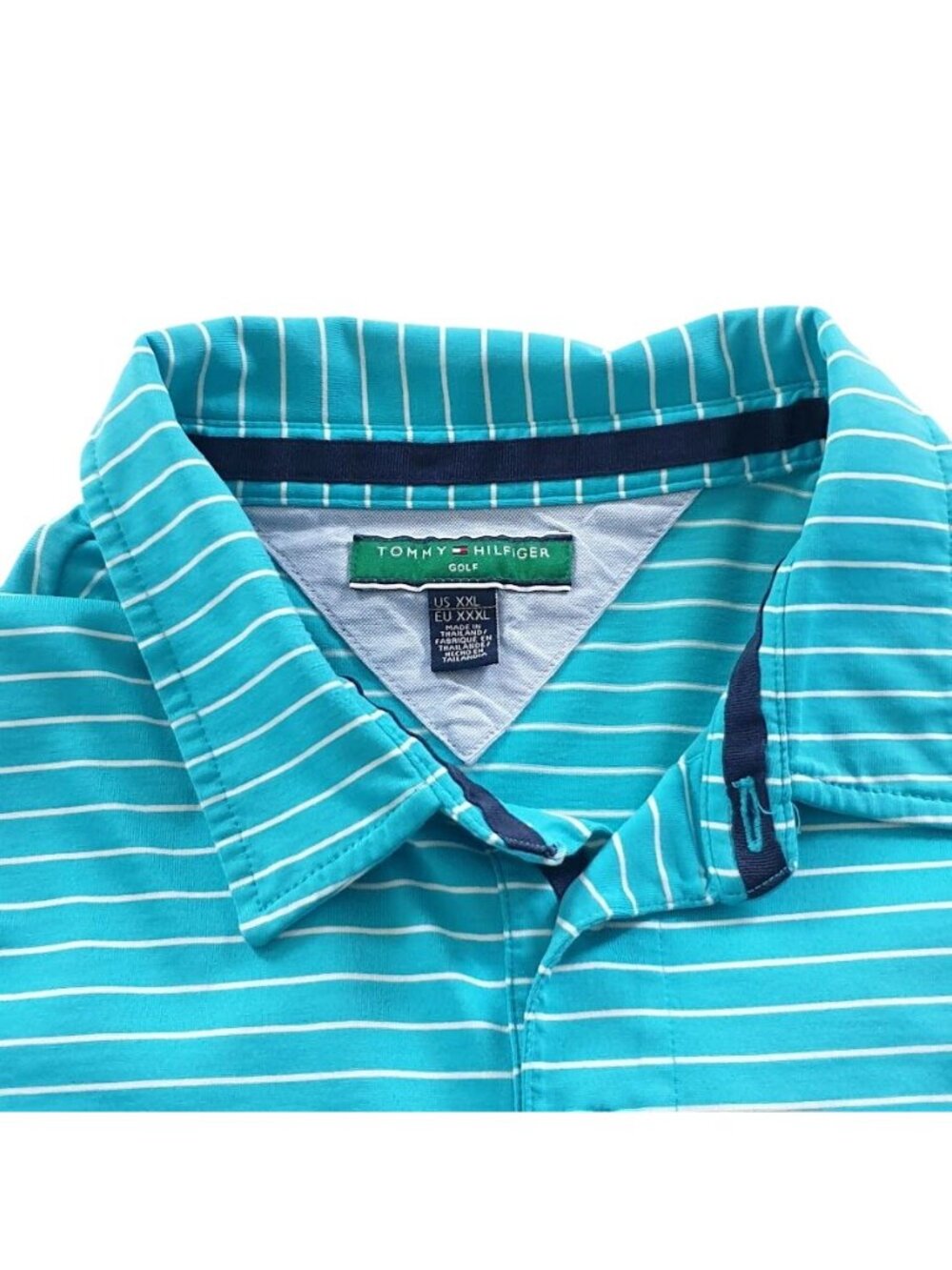 Tommy Hilfiger Golf Blue Striped Polo Shirt XXL Performance Fit Short Sleeve Men - Picture 5 of 13